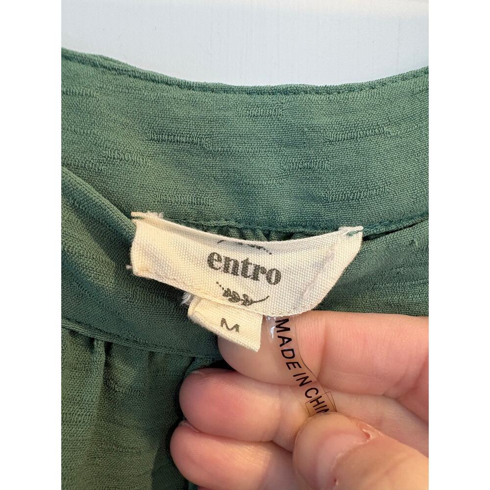 Entro Green Textured Tiered Babydoll Top Square Neck Balloon Sleeve Size Medium - Picture 3 of 4